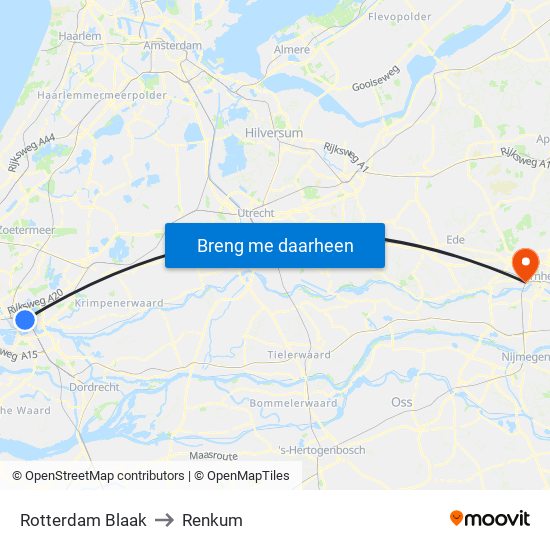 Rotterdam Blaak to Renkum map