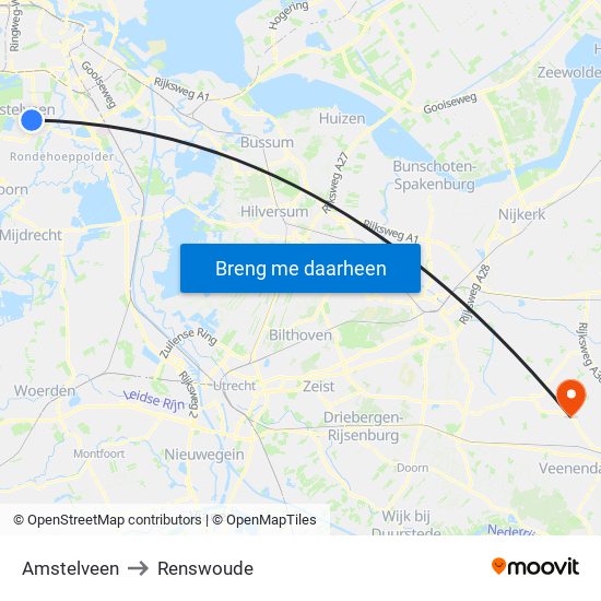 Amstelveen to Renswoude map
