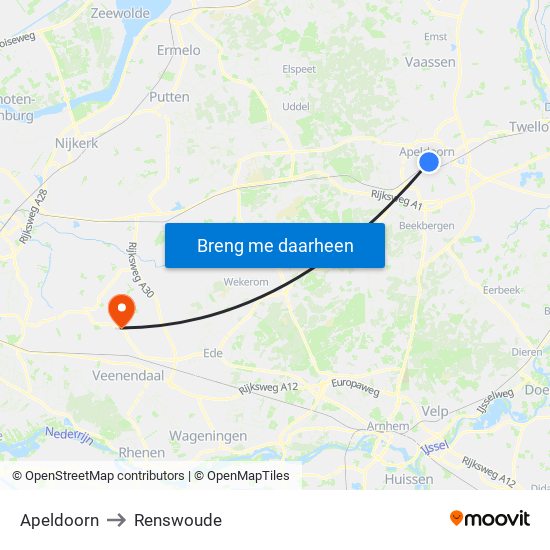 Apeldoorn to Renswoude map