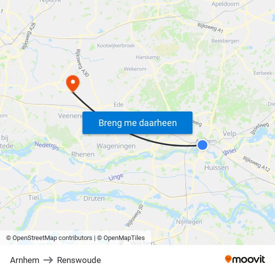 Arnhem to Renswoude map