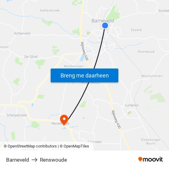 Barneveld to Renswoude map