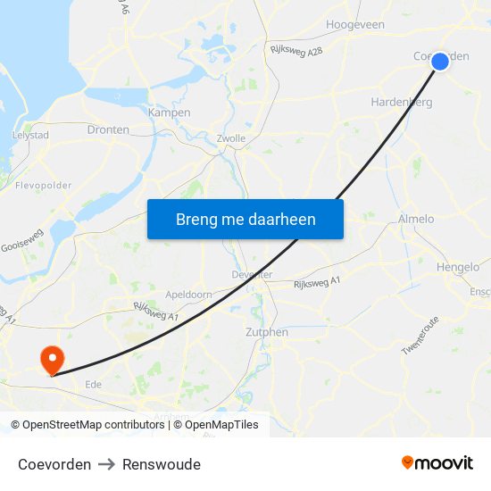 Coevorden to Renswoude map