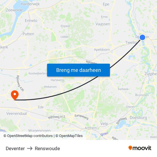 Deventer to Renswoude map
