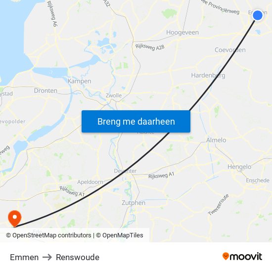 Emmen to Renswoude map