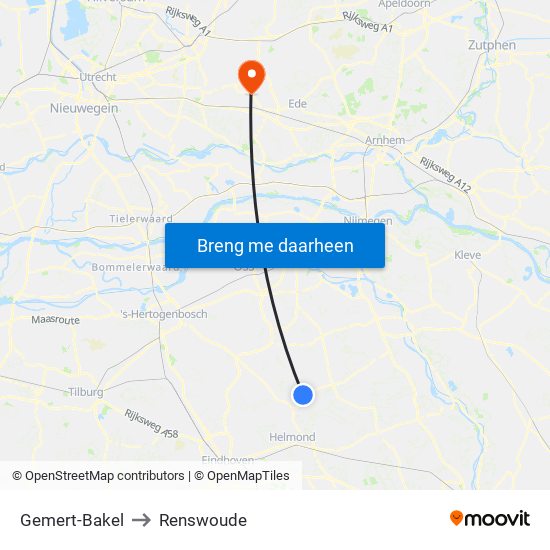 Gemert-Bakel to Renswoude map