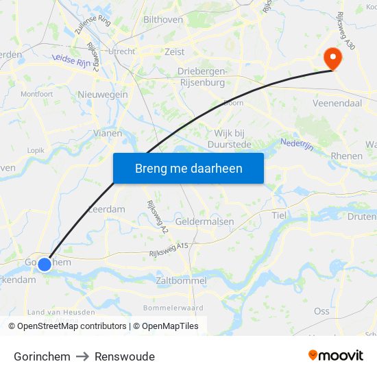 Gorinchem to Renswoude map