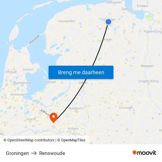 Groningen to Renswoude map