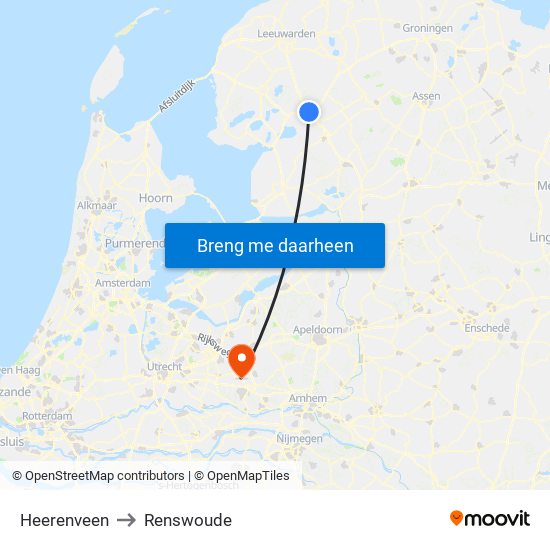 Heerenveen to Renswoude map