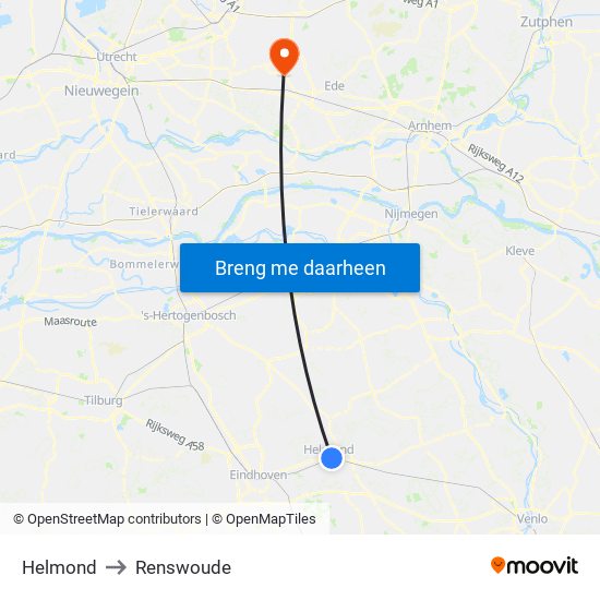 Helmond to Renswoude map