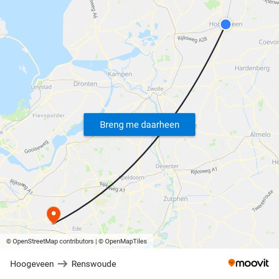Hoogeveen to Renswoude map