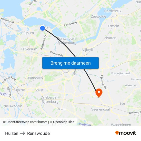 Huizen to Renswoude map