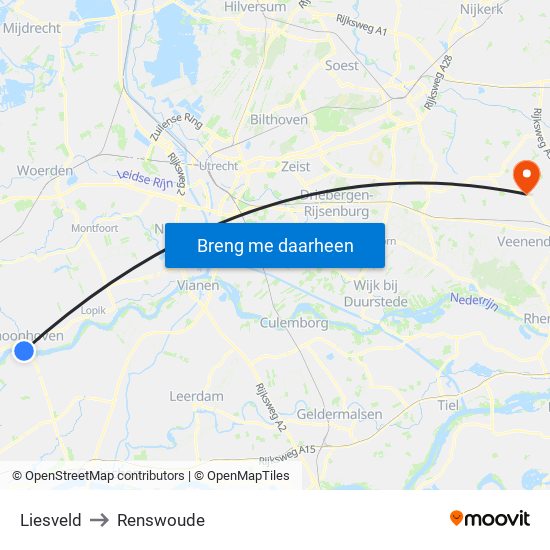 Liesveld to Renswoude map