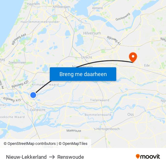 Nieuw-Lekkerland to Renswoude map