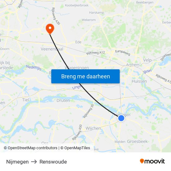 Nijmegen to Renswoude map