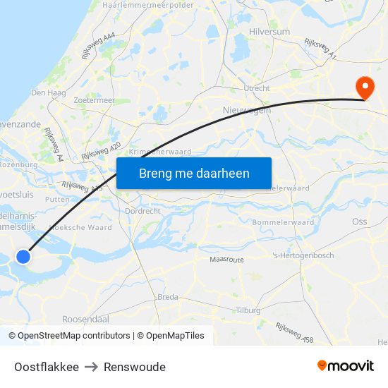 Oostflakkee to Renswoude map