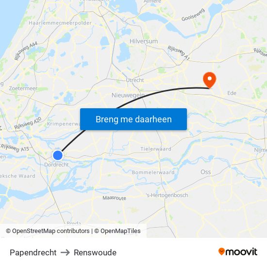 Papendrecht to Renswoude map
