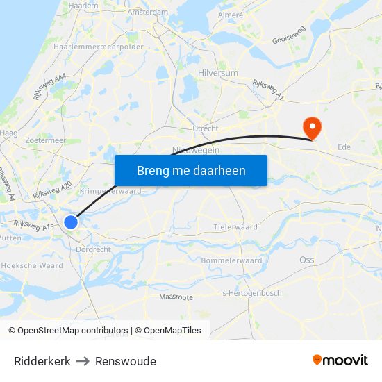 Ridderkerk to Renswoude map