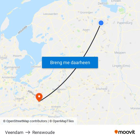 Veendam to Renswoude map