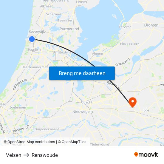 Velsen to Renswoude map
