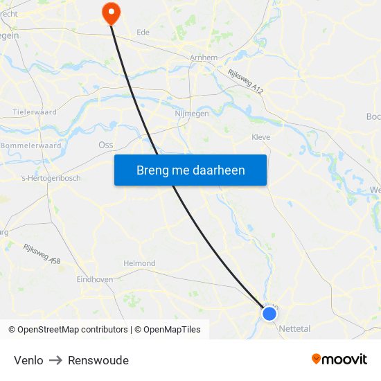 Venlo to Renswoude map