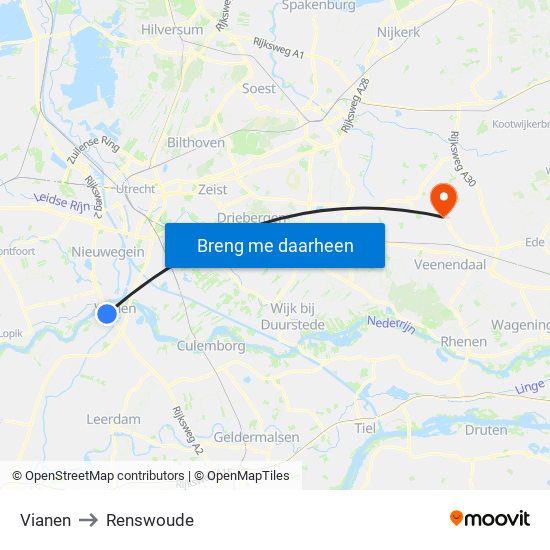 Vianen to Renswoude map