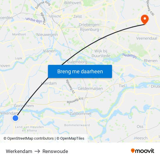 Werkendam to Renswoude map