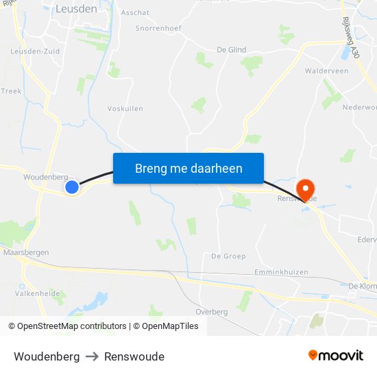 Woudenberg to Renswoude map