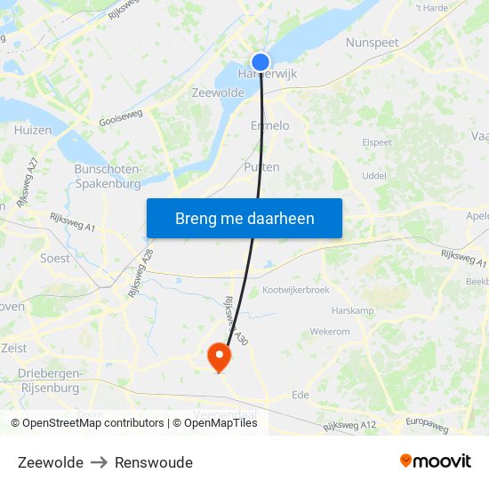 Zeewolde to Renswoude map