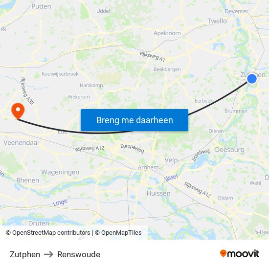 Zutphen to Renswoude map