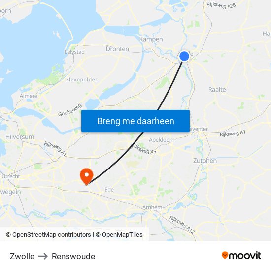 Zwolle to Renswoude map