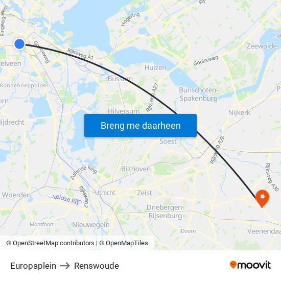 Europaplein to Renswoude map