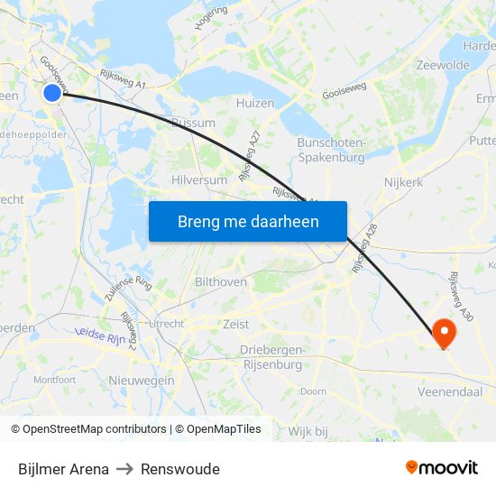Bijlmer Arena to Renswoude map
