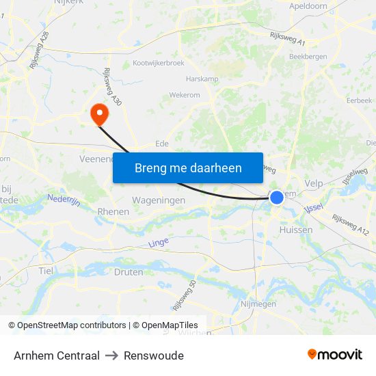 Arnhem Centraal to Renswoude map