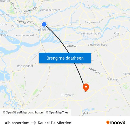 Alblasserdam to Reusel-De Mierden map