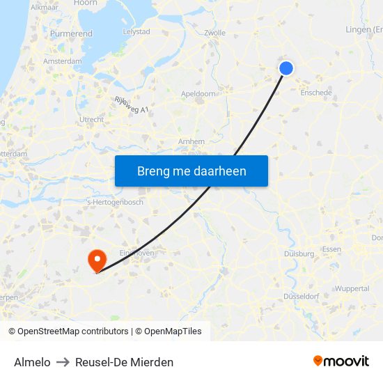 Almelo to Reusel-De Mierden map