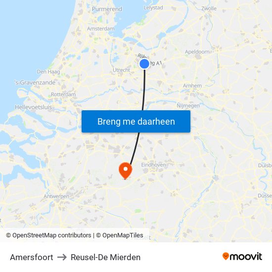 Amersfoort to Reusel-De Mierden map