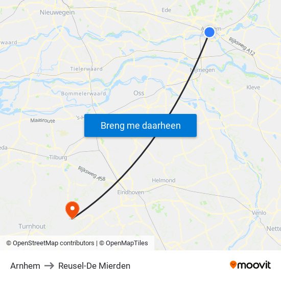 Arnhem to Reusel-De Mierden map