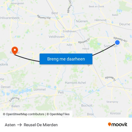 Asten to Reusel-De Mierden map