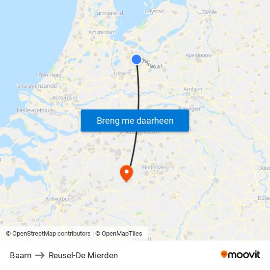 Baarn to Reusel-De Mierden map