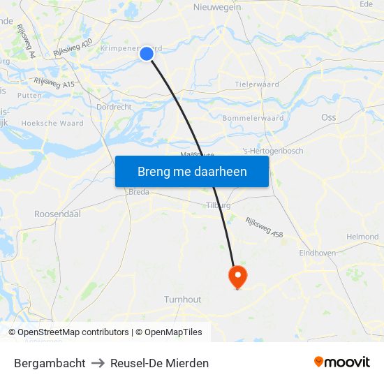 Bergambacht to Reusel-De Mierden map