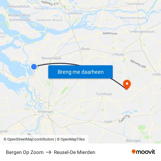 Bergen Op Zoom to Reusel-De Mierden map