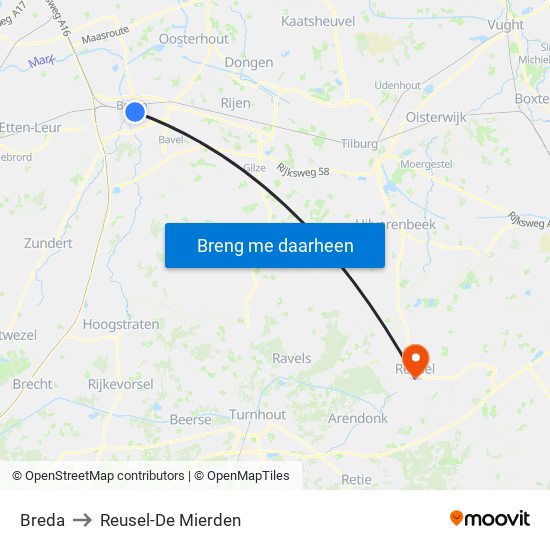 Breda to Reusel-De Mierden map