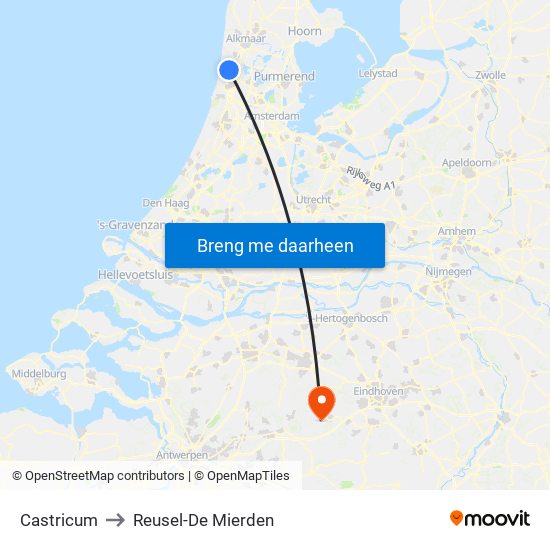 Castricum to Reusel-De Mierden map