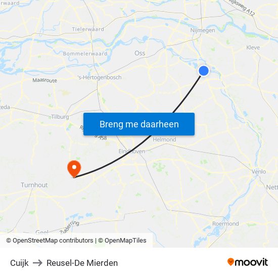 Cuijk to Reusel-De Mierden map