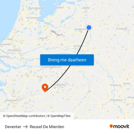 Deventer to Reusel-De Mierden map