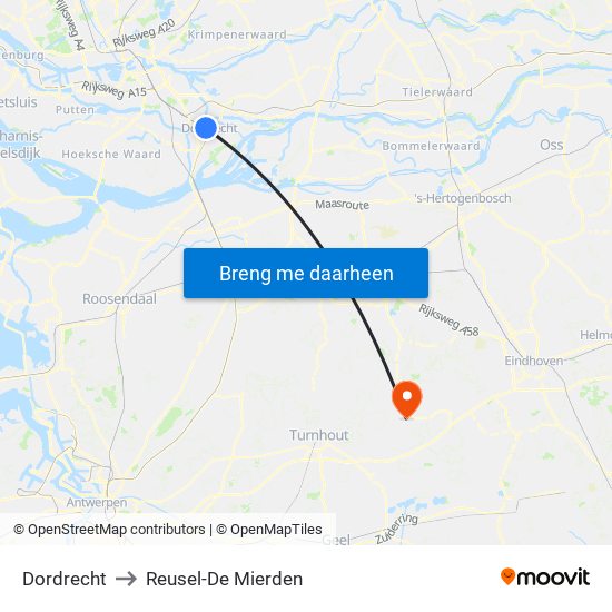 Dordrecht to Reusel-De Mierden map