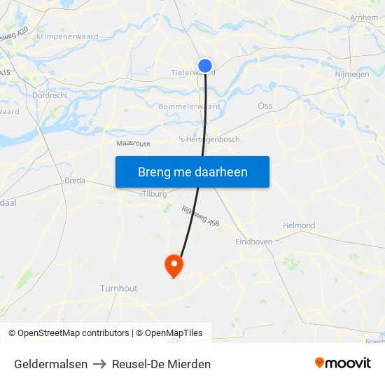 Geldermalsen to Reusel-De Mierden map