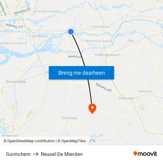 Gorinchem to Reusel-De Mierden map