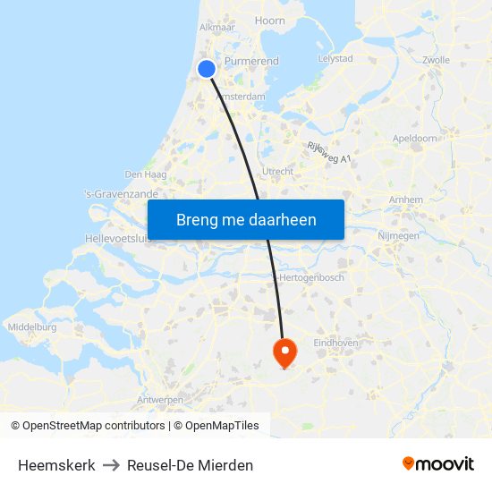 Heemskerk to Reusel-De Mierden map