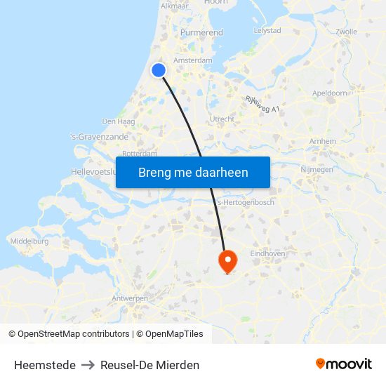 Heemstede to Reusel-De Mierden map